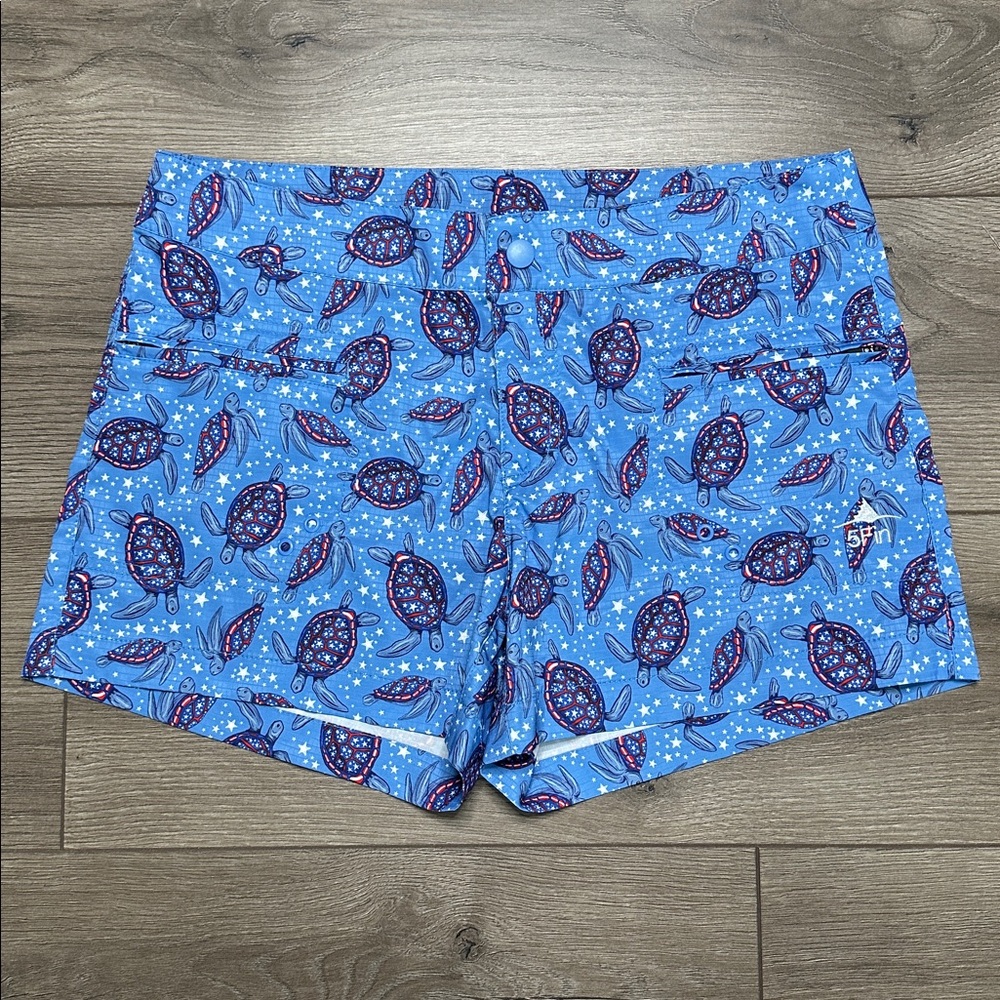 5Fin 4” Swim Fishing Board Shorts American Turtle Red White Blue Size 8